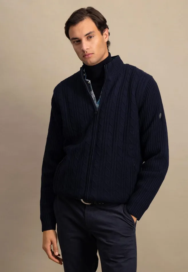 Cardigan Men FYNCHHATTON Parting Jacket Made Of Wool With A Braid Pattern And Zipper Steelnavy