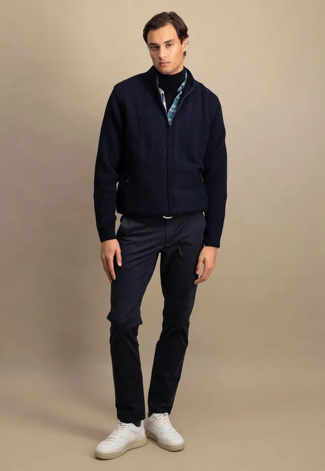 Cardigan Men FYNCHHATTON Parting Jacket Made Of Wool With A Braid Pattern And Zipper Steelnavy