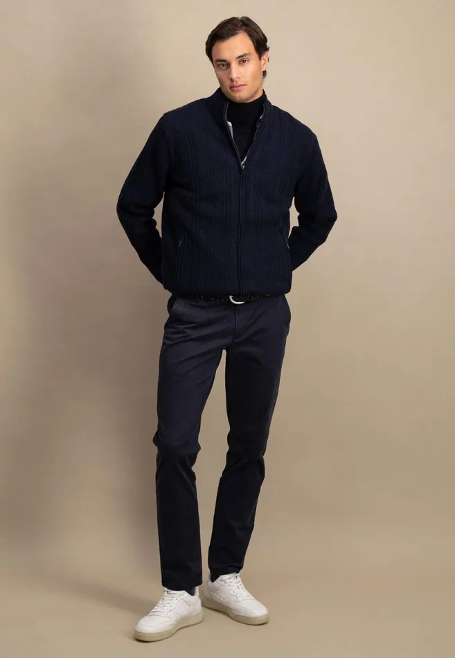 Cardigan Men FYNCHHATTON Parting Jacket Made Of Wool With A Braid Pattern And Zipper Steelnavy