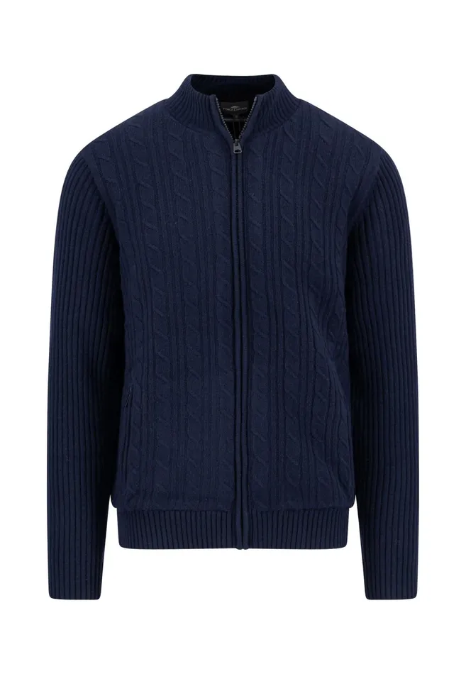 Cardigan Men FYNCHHATTON Parting Jacket Made Of Wool With A Braid Pattern And Zipper Steelnavy