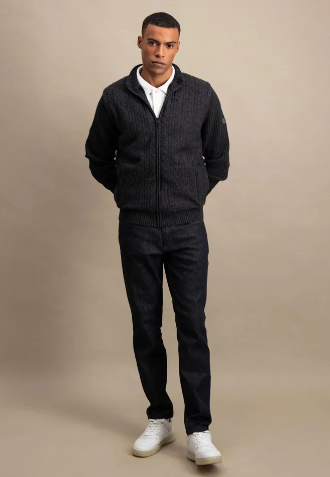 Cardigan Men FYNCHHATTON Parting Jacket Made Of Wool With A Braid Pattern And Zipper Steelnavy