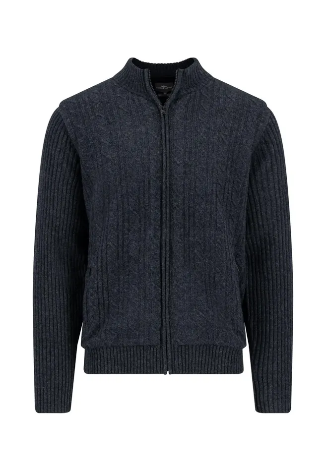 Cardigan Men FYNCHHATTON Parting Jacket Made Of Wool With A Braid Pattern And Zipper Steelnavy