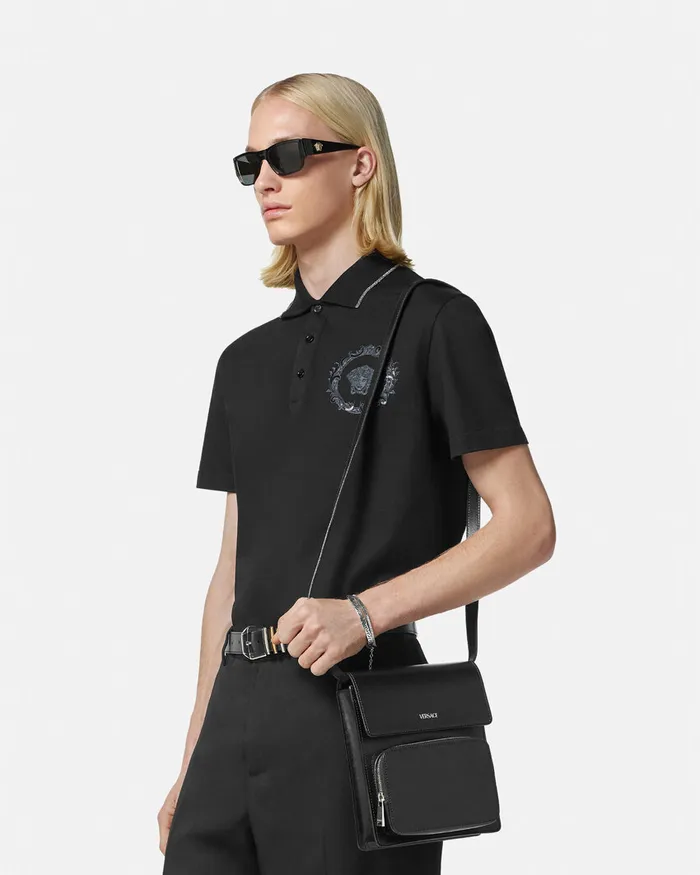 Cargo Men Versace Leather Crossbody Cargo Bag Blacksilver