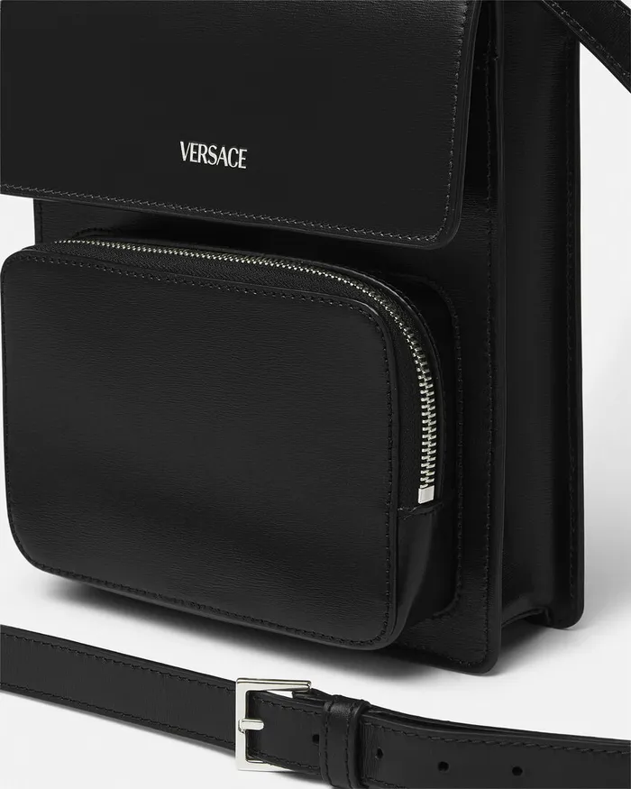 Cargo Men Versace Leather Crossbody Cargo Bag Blacksilver