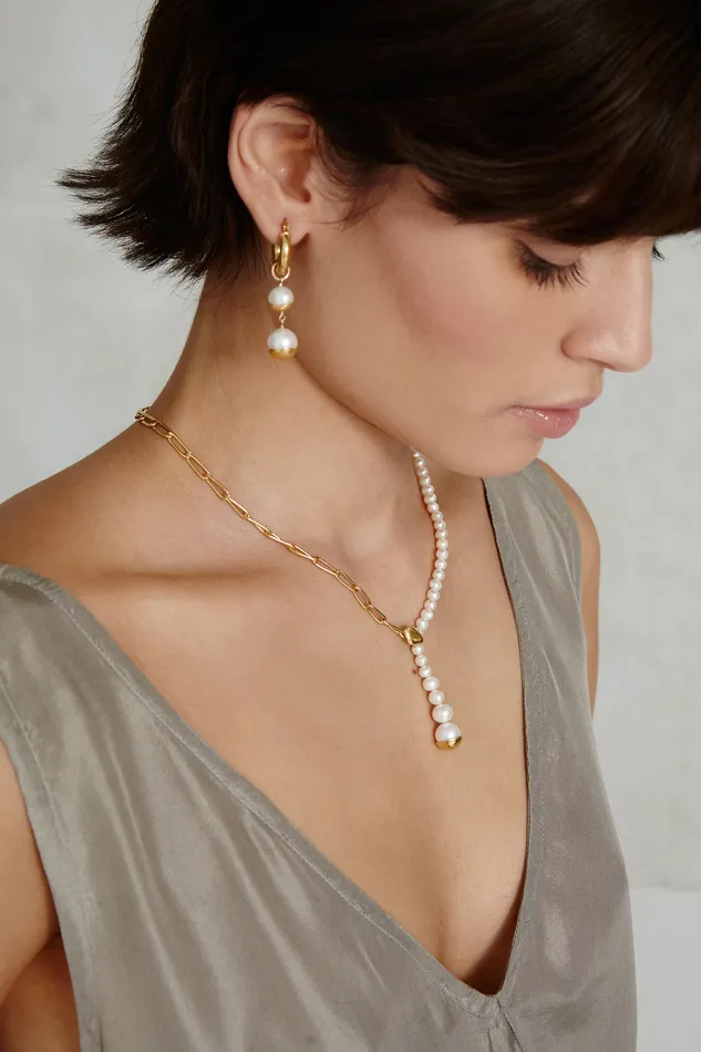 Chan Luu Earrings Gold Dipped Tiered Hoop Earrings White Pearl 8211 Women
