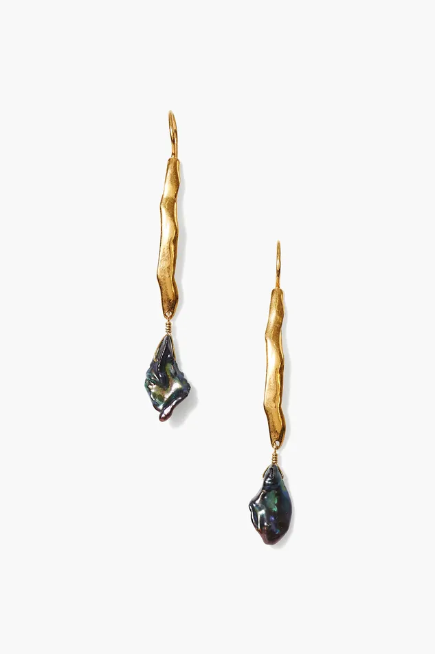Chan Luu Earrings Gold Wave Pearl Drop Earrings Peacock 8211 Women
