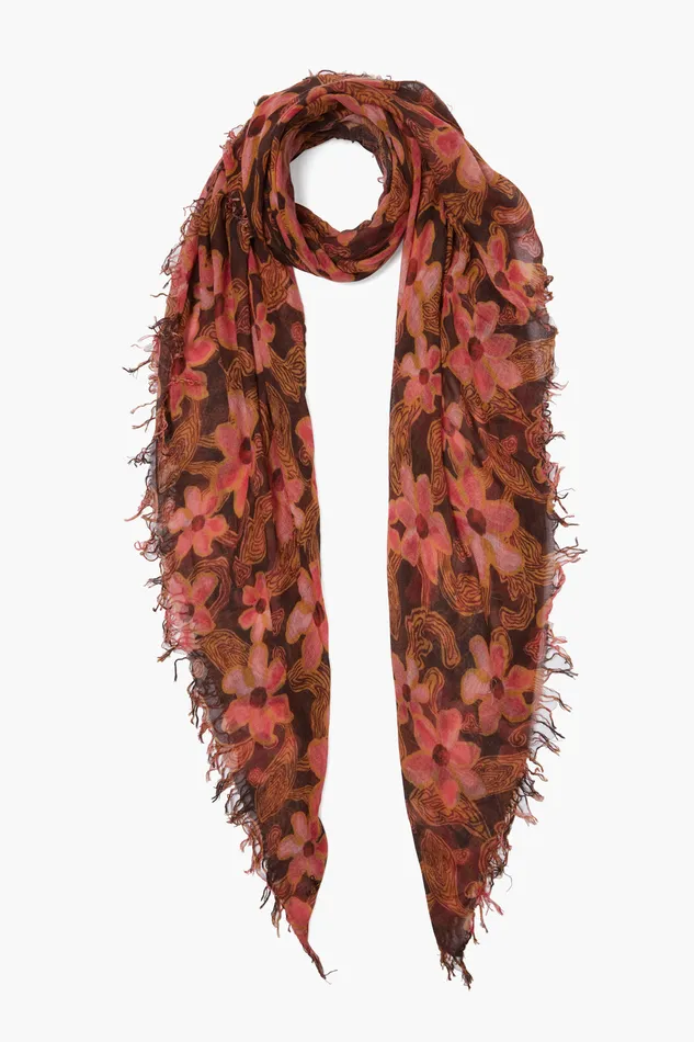 Chan Luu Scarves Cashmere And Silk Scarf Fired Brick Meadow Floral 8211 Women