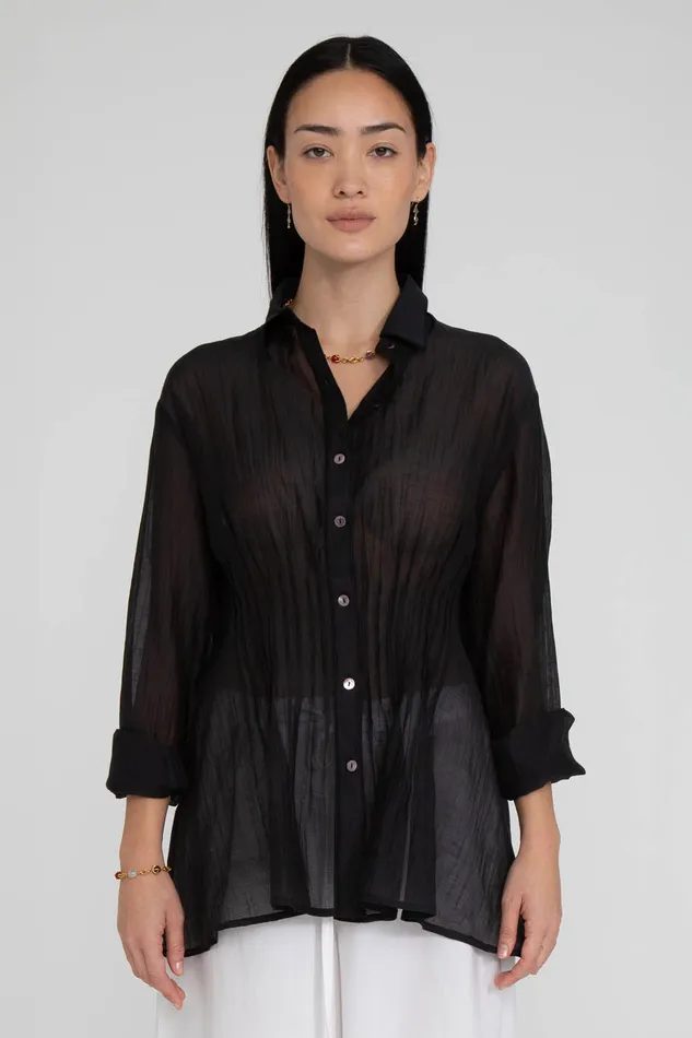 Chan Luu Tops Allison Pintucked Blouse Caviar 8211 Women