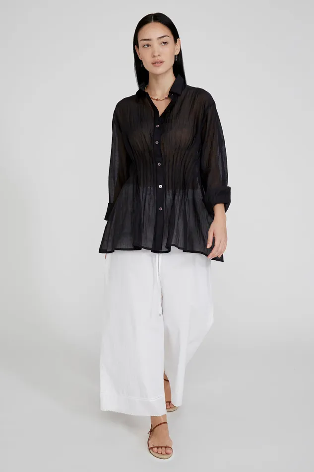 Chan Luu Tops Allison Pintucked Blouse Caviar 8211 Women