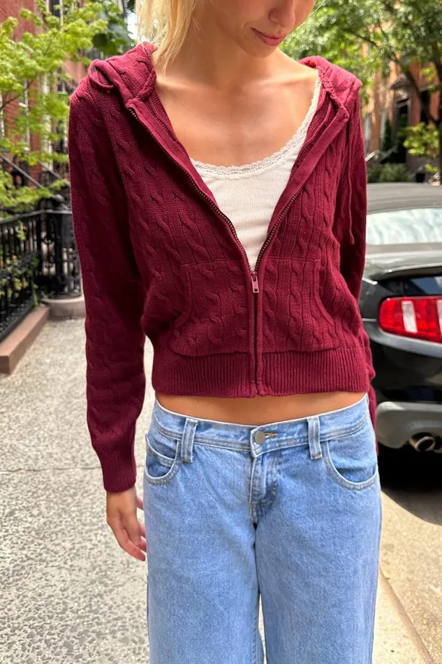 Clothing Ayla Cable Knit Hoodie Brandy Melville SWEATERS