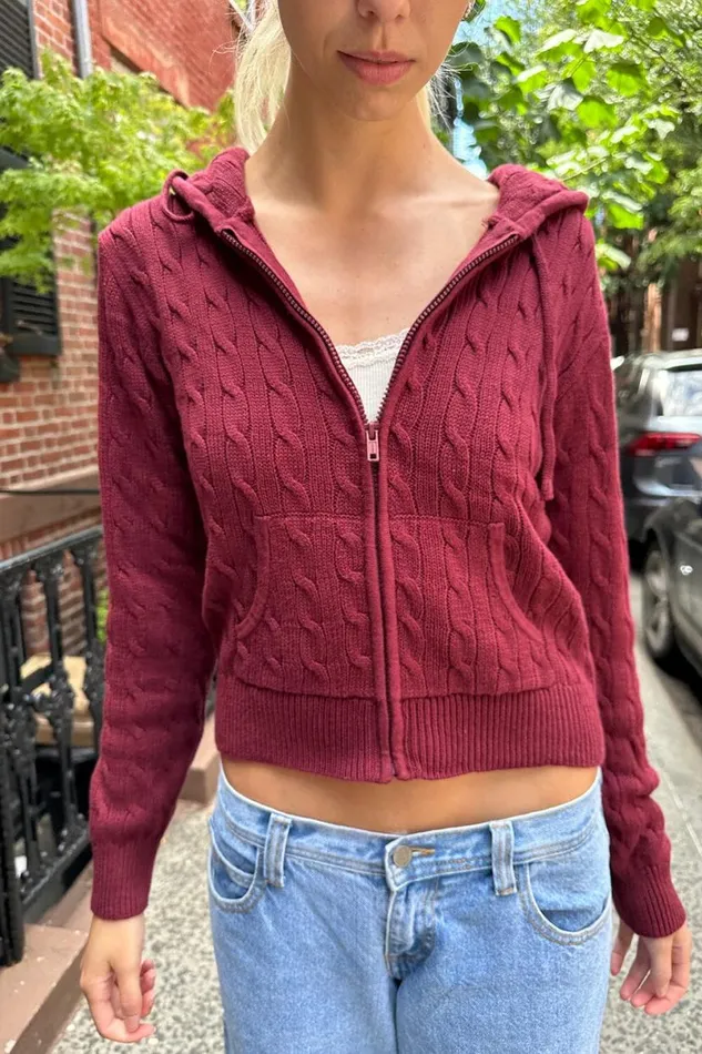 Clothing Ayla Cable Knit Hoodie Brandy Melville SWEATERS