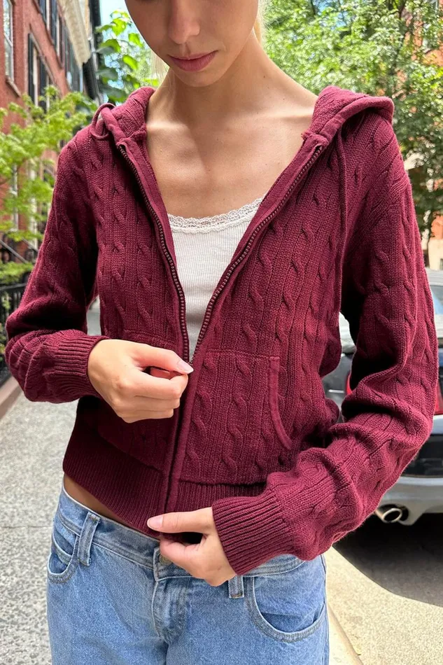 Clothing Ayla Cable Knit Hoodie Brandy Melville SWEATERS