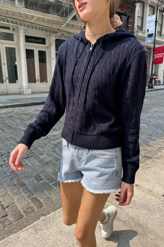 Clothing Ayla Cable Knit Hoodie Brandy Melville SWEATERS