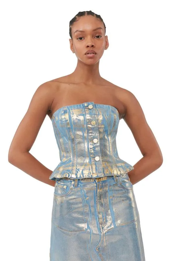 Clothing GANNI CoOrds Gold Denim Top Gold