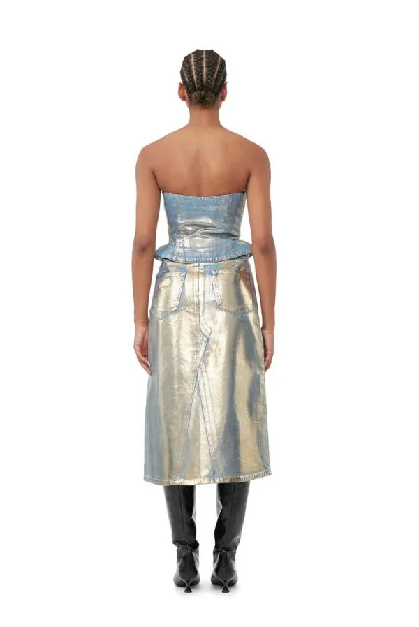 Clothing GANNI CoOrds Gold Denim Top Gold Clothing GANNI CoOrds Gold Denim Top Gold