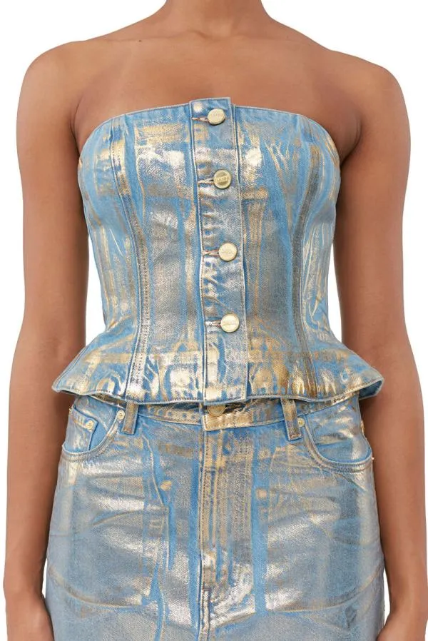 Clothing GANNI CoOrds Gold Denim Top Gold Clothing GANNI CoOrds Gold Denim Top Gold