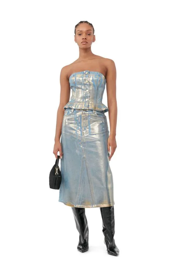 Clothing GANNI CoOrds Gold Denim Top Gold Clothing GANNI CoOrds Gold Denim Top Gold