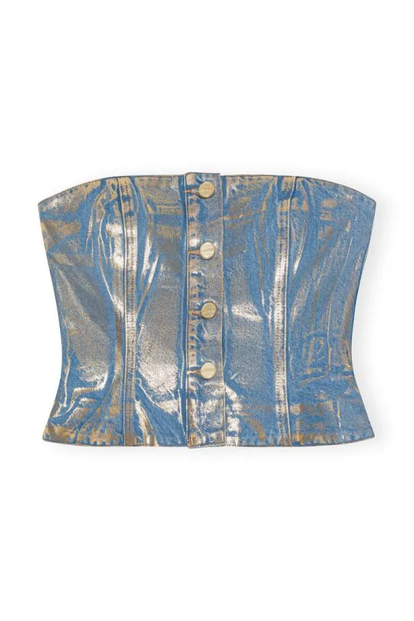 Clothing GANNI CoOrds Gold Denim Top Gold Clothing GANNI CoOrds Gold Denim Top Gold