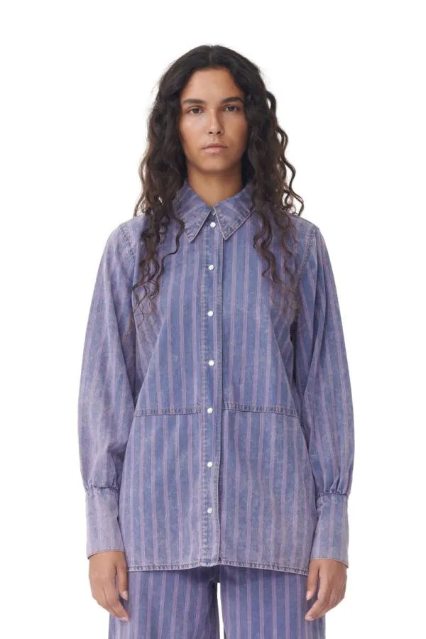 Clothing GANNI CoOrds Purple Striped Denim Shirt Mid Blue Stone