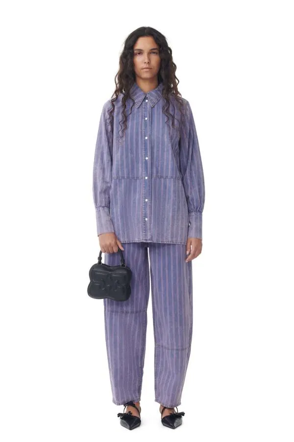 Clothing GANNI CoOrds Purple Striped Denim Shirt Mid Blue Stone