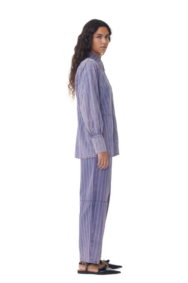 Clothing GANNI CoOrds Purple Striped Denim Shirt Mid Blue Stone