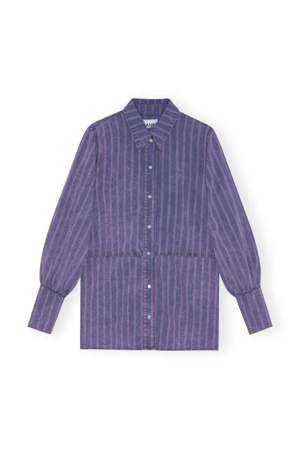 Clothing GANNI CoOrds Purple Striped Denim Shirt Mid Blue Stone