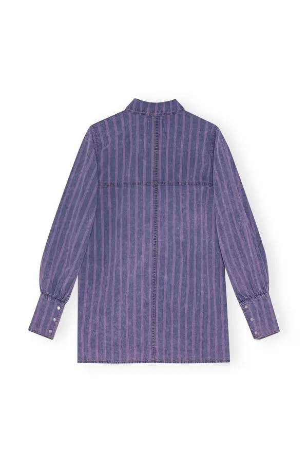 Clothing GANNI CoOrds Purple Striped Denim Shirt Mid Blue Stone
