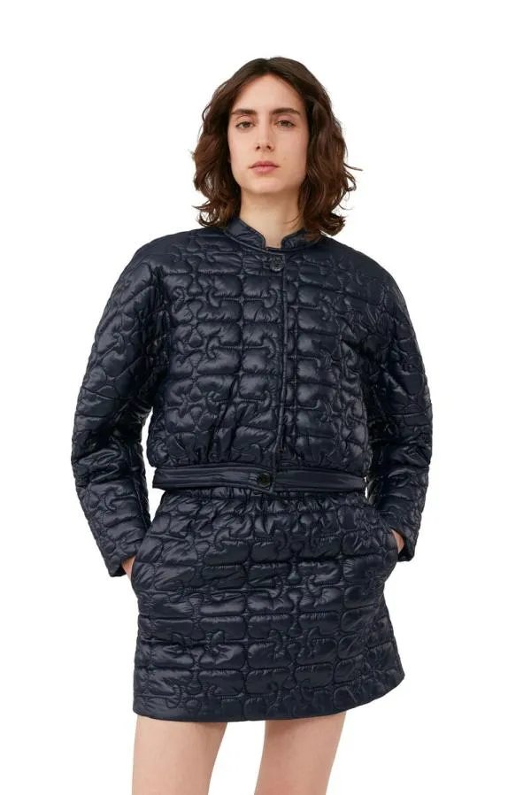 Clothing GANNI CoOrds Shiny Quilt Curved Sleeve Jacket Sky Captain