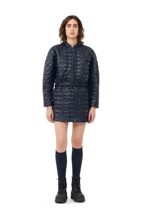 Clothing GANNI CoOrds Shiny Quilt Curved Sleeve Jacket Sky Captain Clothing GANNI CoOrds Shiny Quilt Curved Sleeve Jacket Sky Captain