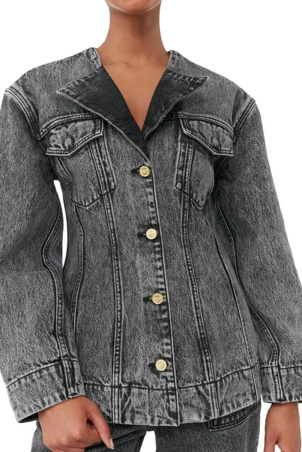 Clothing GANNI CoOrds Snow Washed Denim Fitted Blazer Black Washed Clothing GANNI CoOrds Snow Washed Denim Fitted Blazer Black Washed