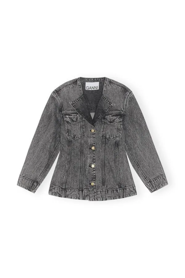 Clothing GANNI CoOrds Snow Washed Denim Fitted Blazer Black Washed Clothing GANNI CoOrds Snow Washed Denim Fitted Blazer Black Washed