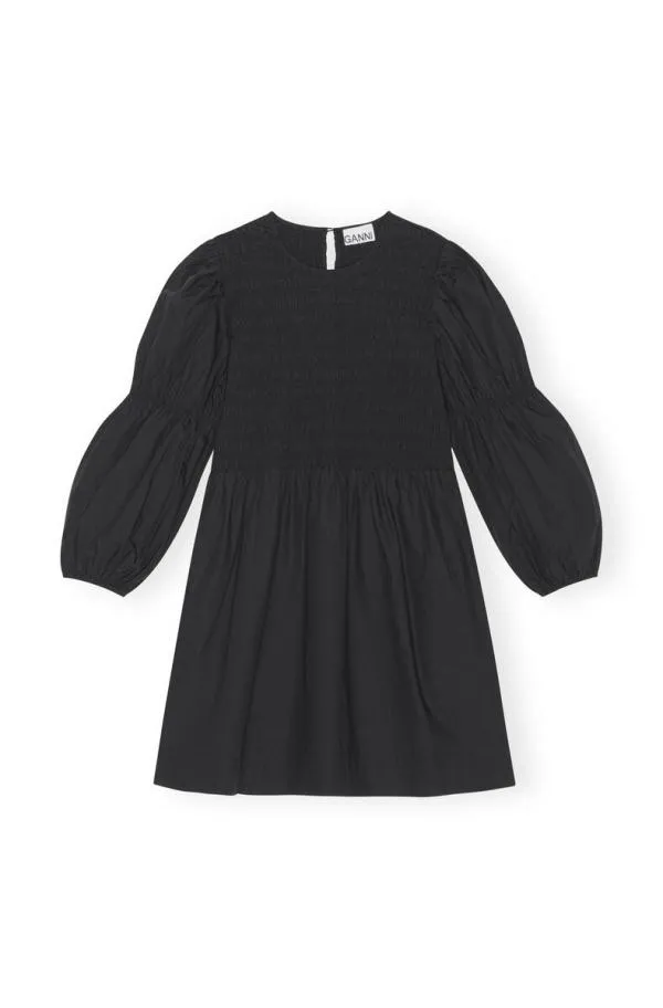 Clothing GANNI Dresses Black Cotton Poplin Smock Mini Dress Black