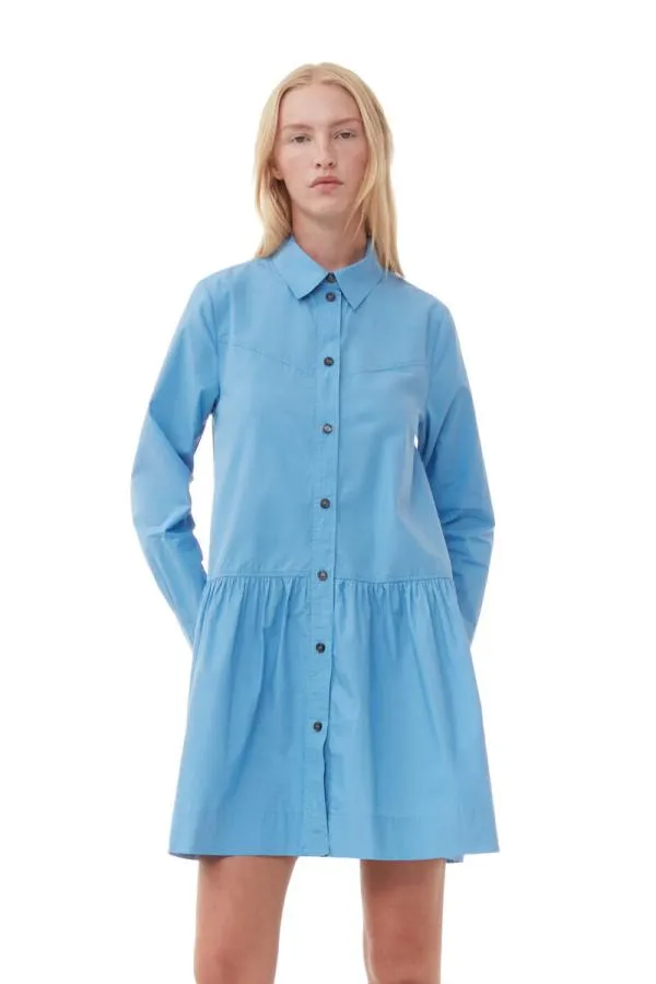 Clothing GANNI Dresses Blue Cotton Poplin Mini Shirt Dress Silver Lake Blue Clothing GANNI Dresses Blue Cotton Poplin Mini Shirt Dress Silver Lake Blue