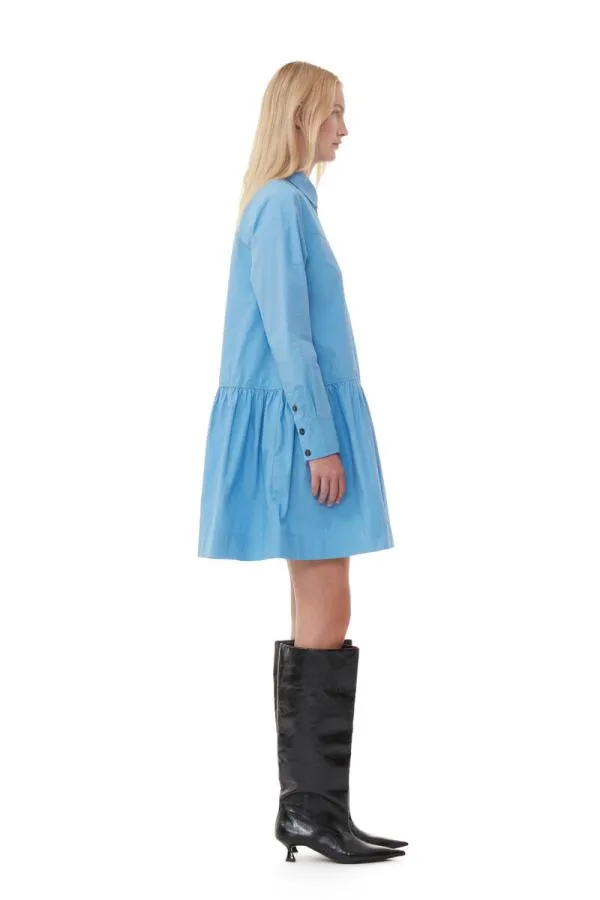Clothing GANNI Dresses Blue Cotton Poplin Mini Shirt Dress Silver Lake Blue Clothing GANNI Dresses Blue Cotton Poplin Mini Shirt Dress Silver Lake Blue