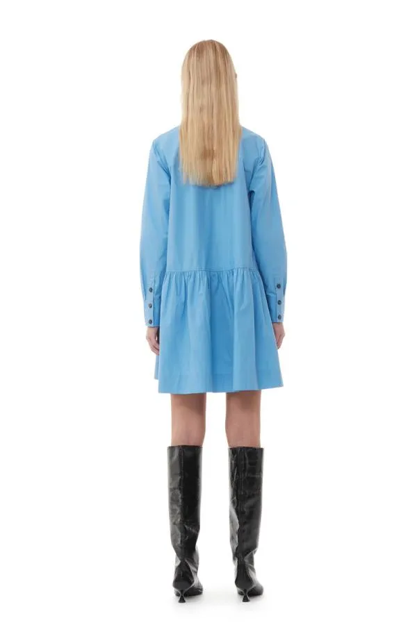 Clothing GANNI Dresses Blue Cotton Poplin Mini Shirt Dress Silver Lake Blue Clothing GANNI Dresses Blue Cotton Poplin Mini Shirt Dress Silver Lake Blue
