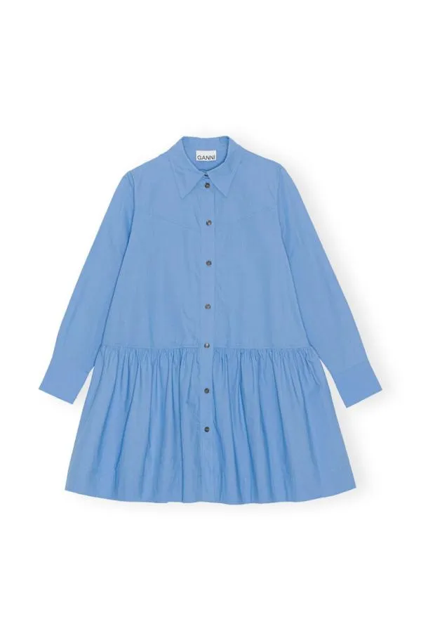 Clothing GANNI Dresses Blue Cotton Poplin Mini Shirt Dress Silver Lake Blue Clothing GANNI Dresses Blue Cotton Poplin Mini Shirt Dress Silver Lake Blue