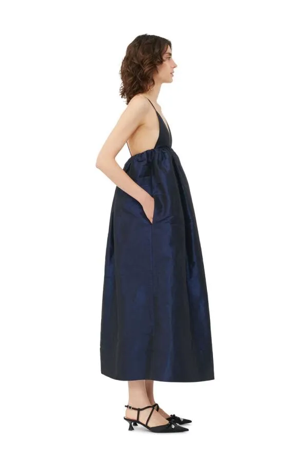 Clothing GANNI Dresses Blue Shiny Taffeta Strap Dress Sodalite Blue Clothing GANNI Dresses Blue Shiny Taffeta Strap Dress Sodalite Blue