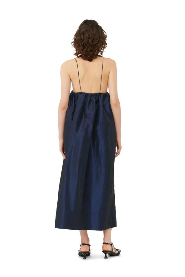 Clothing GANNI Dresses Blue Shiny Taffeta Strap Dress Sodalite Blue Clothing GANNI Dresses Blue Shiny Taffeta Strap Dress Sodalite Blue