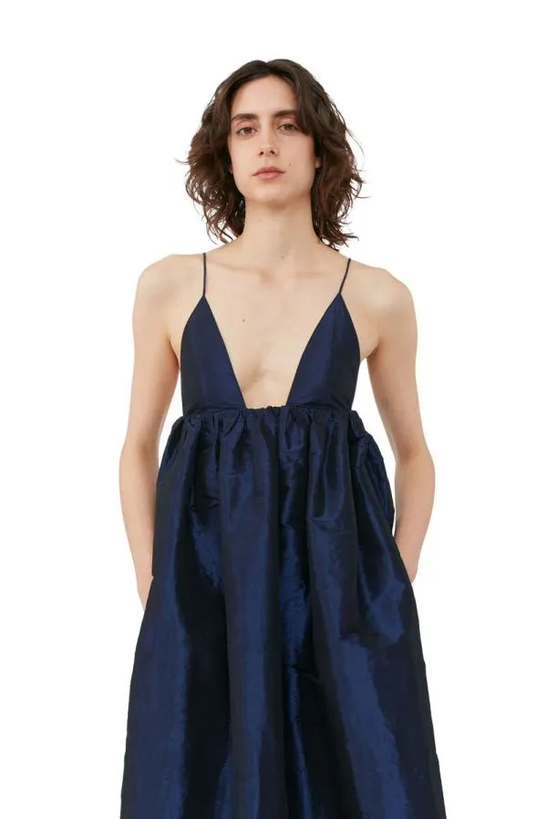 Clothing GANNI Dresses Blue Shiny Taffeta Strap Dress Sodalite Blue Clothing GANNI Dresses Blue Shiny Taffeta Strap Dress Sodalite Blue