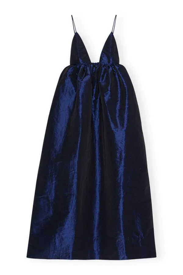Clothing GANNI Dresses Blue Shiny Taffeta Strap Dress Sodalite Blue Clothing GANNI Dresses Blue Shiny Taffeta Strap Dress Sodalite Blue