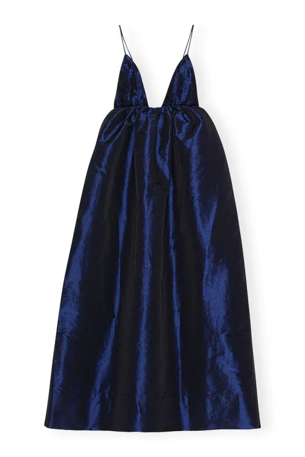 Clothing GANNI Dresses Blue Shiny Taffeta Strap Dress Sodalite Blue Clothing GANNI Dresses Blue Shiny Taffeta Strap Dress Sodalite Blue