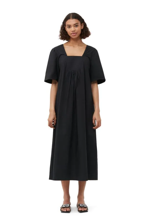 Clothing GANNI Dresses Cotton Poplin Openneck Maxi Dress Black