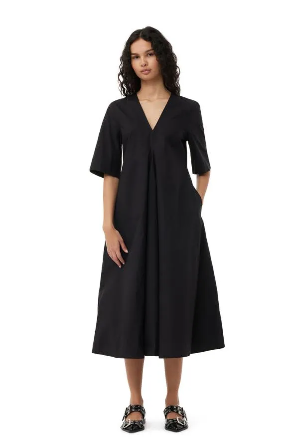 Clothing GANNI Dresses Exclusive Black Cotton Poplin Maxi Dress Black