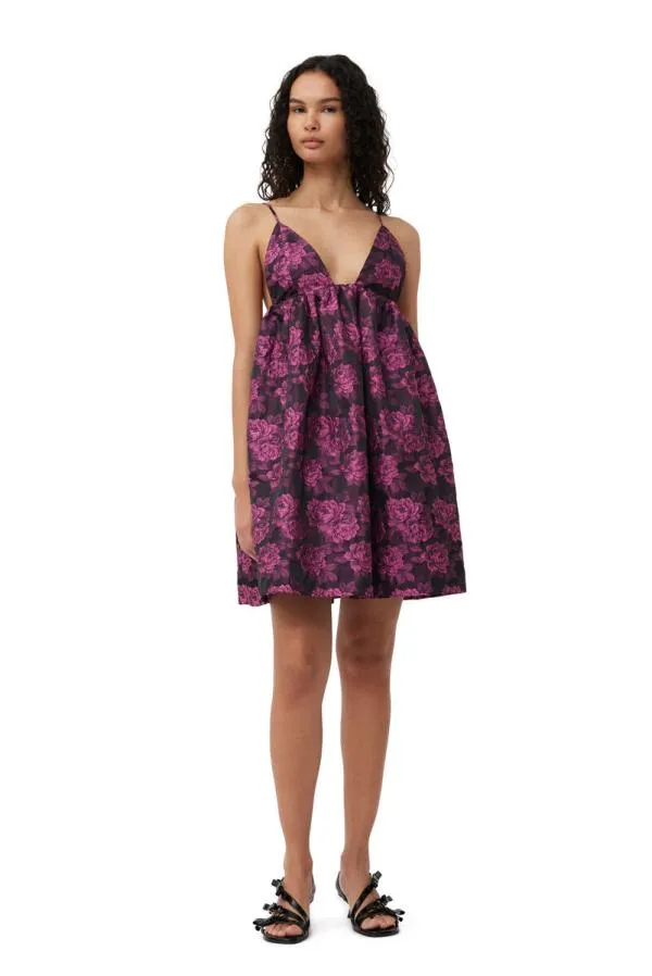 Clothing GANNI Dresses Pink Botanical Jacquard Mini Strap Dress Cone Flower