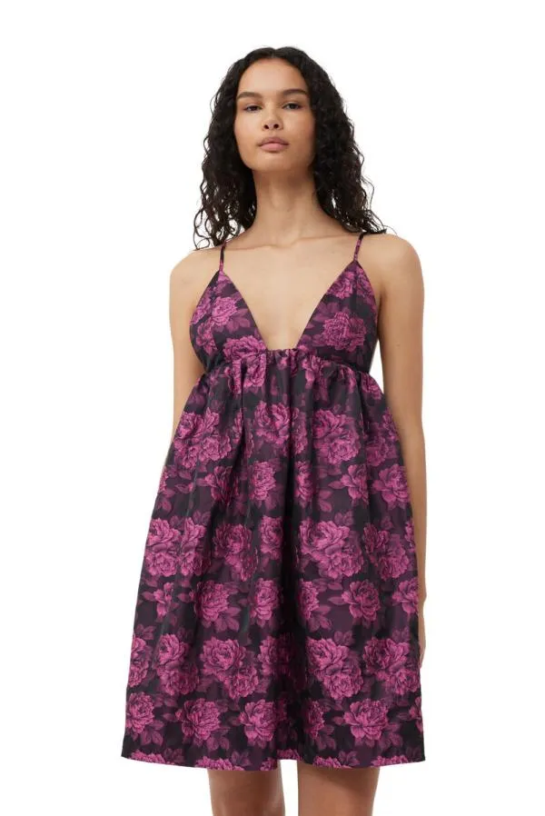 Clothing GANNI Dresses Pink Botanical Jacquard Mini Strap Dress Cone Flower Clothing GANNI Dresses Pink Botanical Jacquard Mini Strap Dress Cone Flower