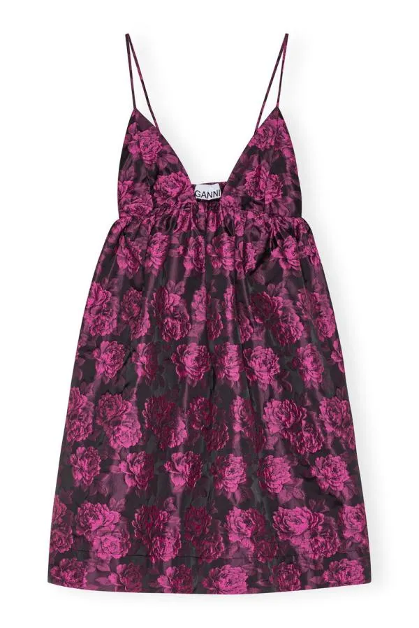 Clothing GANNI Dresses Pink Botanical Jacquard Mini Strap Dress Cone Flower Clothing GANNI Dresses Pink Botanical Jacquard Mini Strap Dress Cone Flower