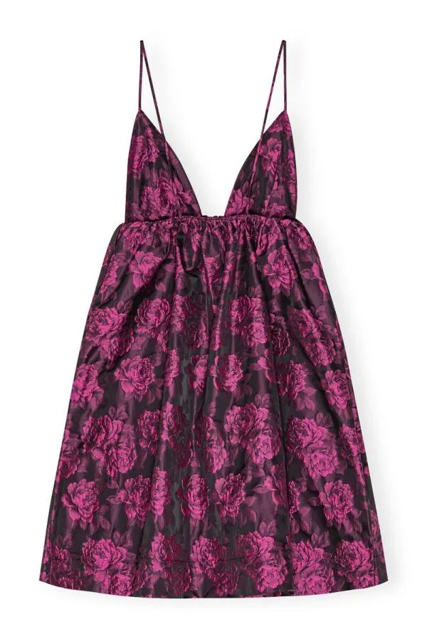Clothing GANNI Dresses Pink Botanical Jacquard Mini Strap Dress Cone Flower Clothing GANNI Dresses Pink Botanical Jacquard Mini Strap Dress Cone Flower