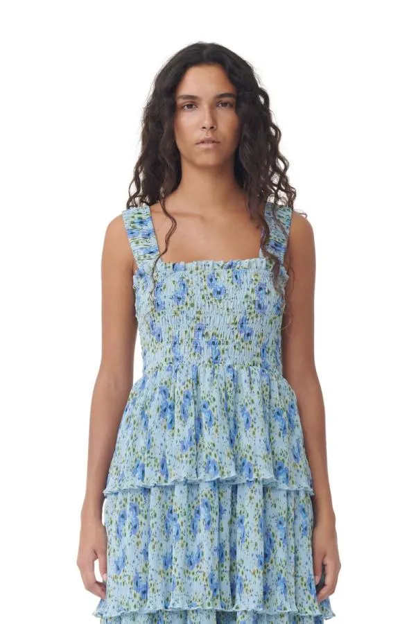 Clothing GANNI Dresses Pleated Georgette Smock Midi Dress Ice Water Clothing GANNI Dresses Pleated Georgette Smock Midi Dress Ice Water
