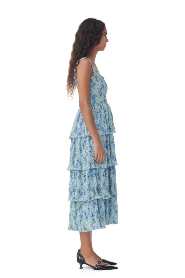 Clothing GANNI Dresses Pleated Georgette Smock Midi Dress Ice Water Clothing GANNI Dresses Pleated Georgette Smock Midi Dress Ice Water