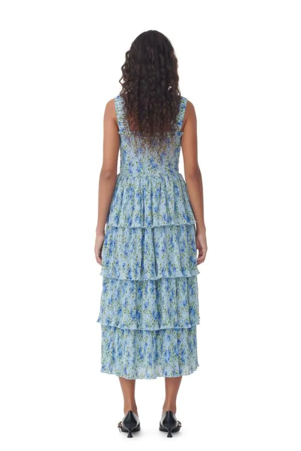 Clothing GANNI Dresses Pleated Georgette Smock Midi Dress Ice Water Clothing GANNI Dresses Pleated Georgette Smock Midi Dress Ice Water
